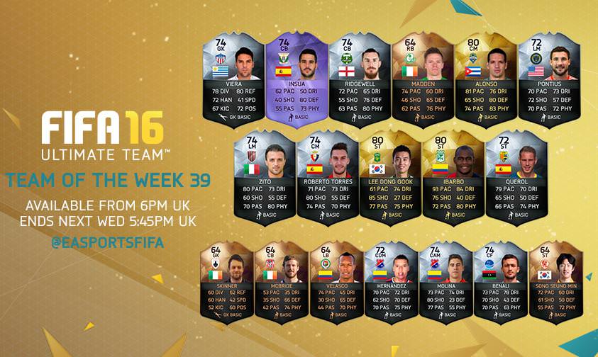 FIFA 16 Ultimate Team – Team of the Week 39