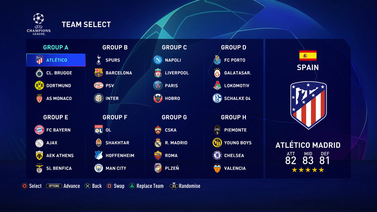 FIFA 20 UEFA Champions League Groups and Teams