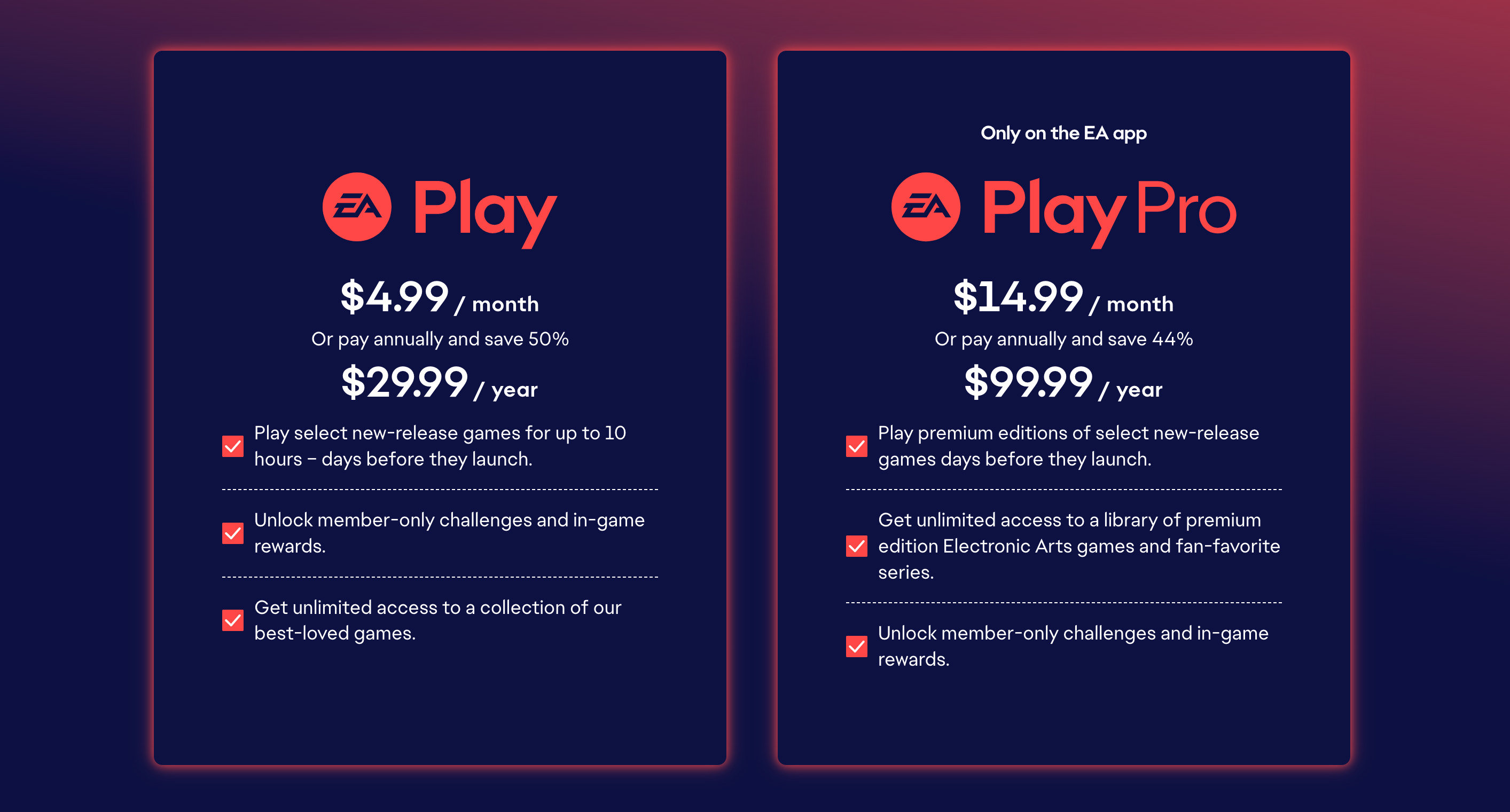 EA Play Price List & Subscription