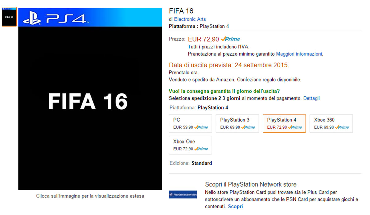 FIFA 16 Release Date on Amazon