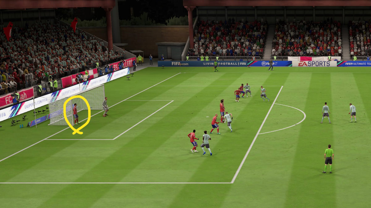 Send defender to cover the open space of your goal