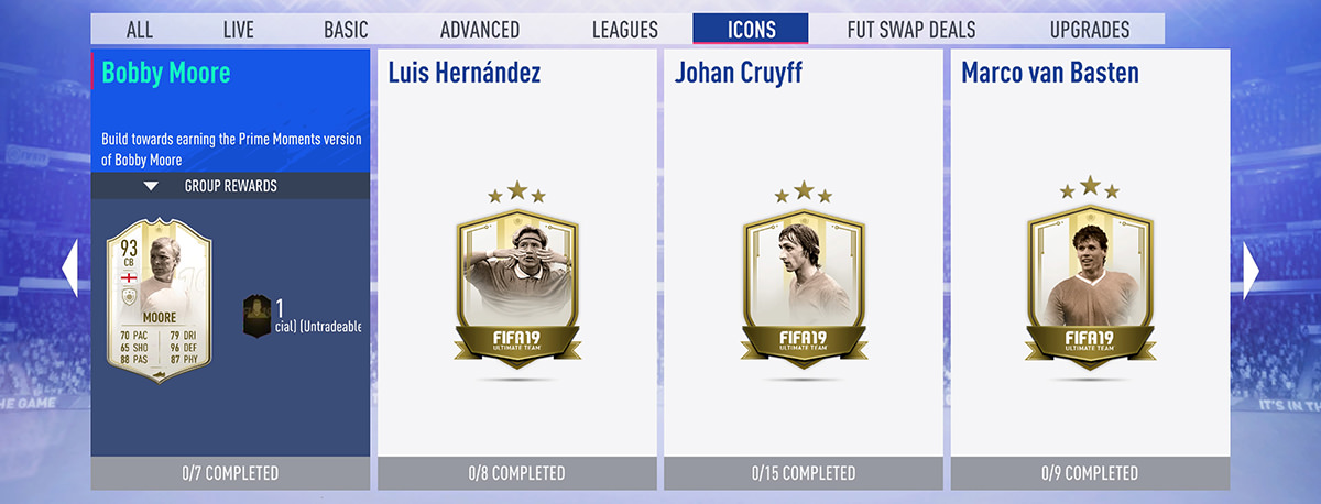 icoane în FUT 19 SBC