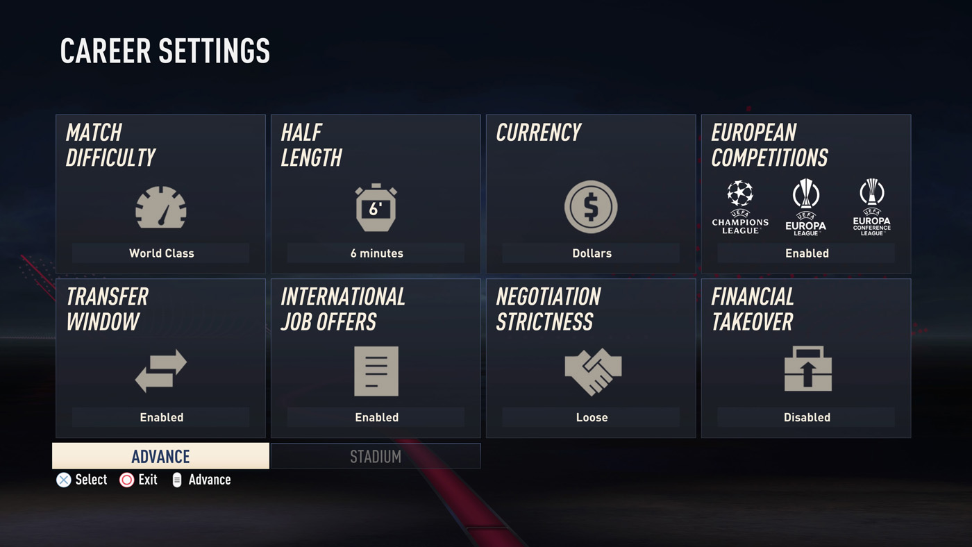 FIFA 23 Career Settings (Manager Mode)