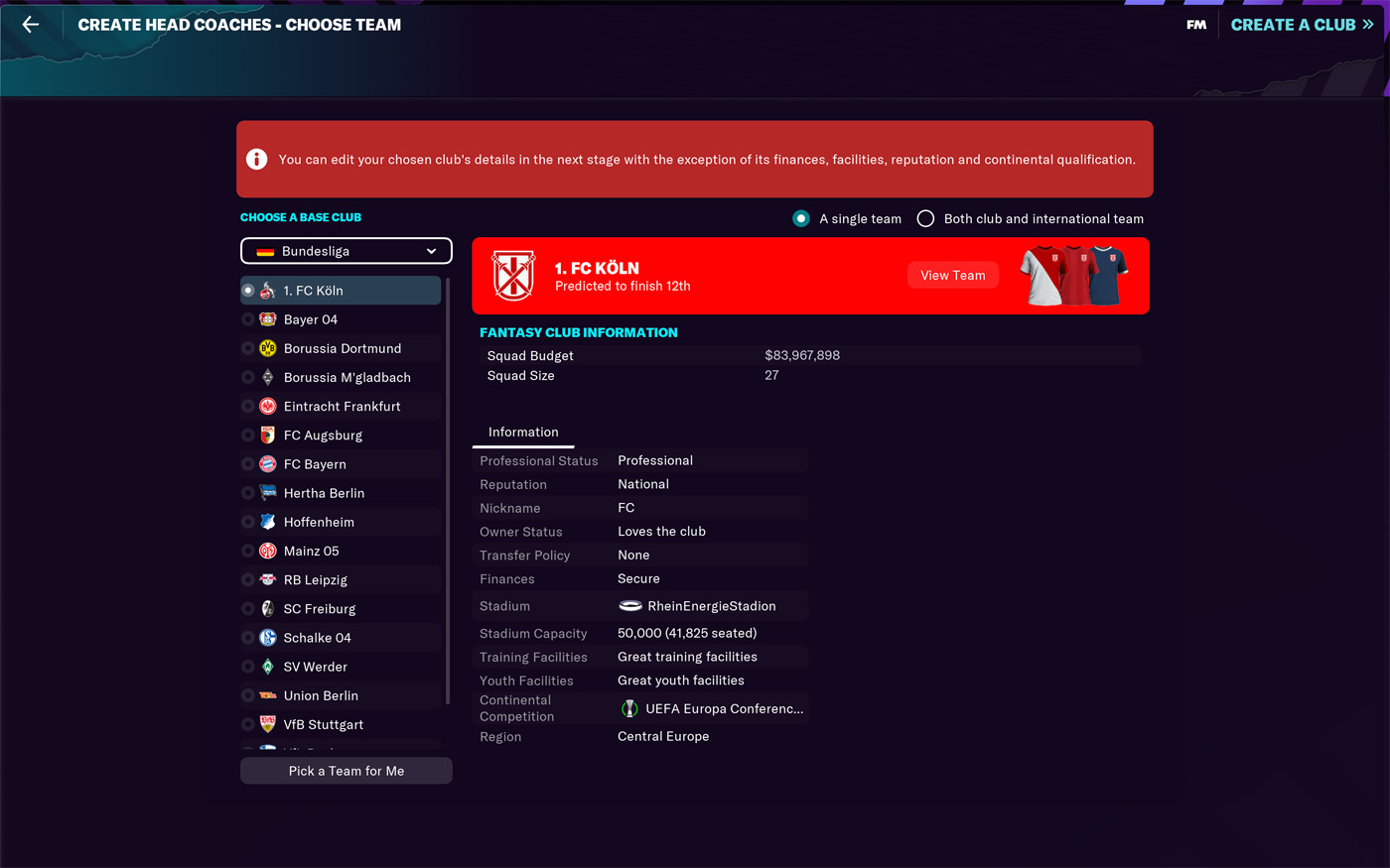 Football Manager 2023 Select Club Base